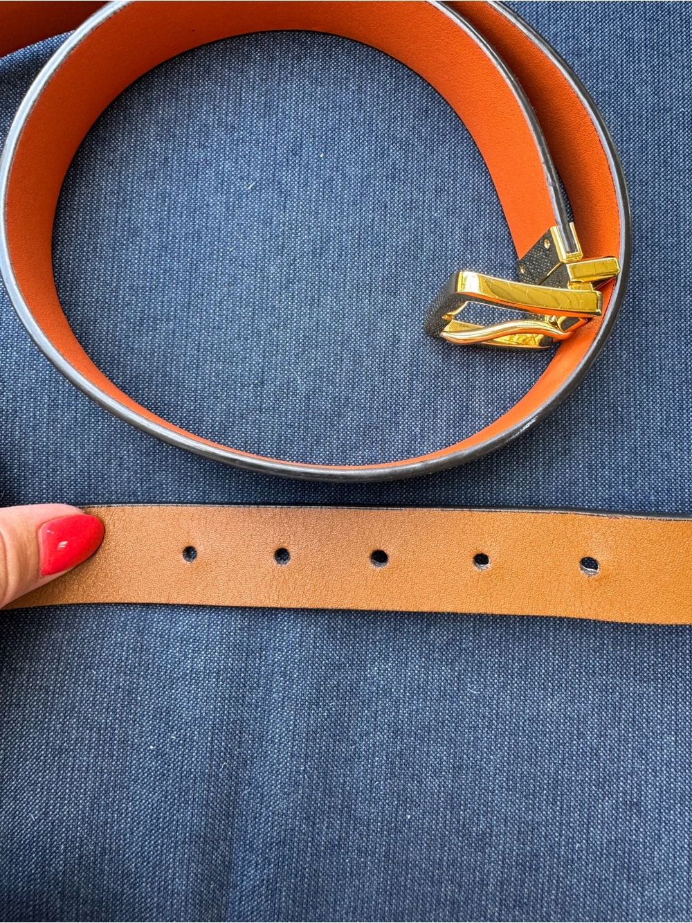 Lauren Ralph Lauren RLL Women’s Cognac Brown Leather Belt Gold Buckle - Picture 6 of 8